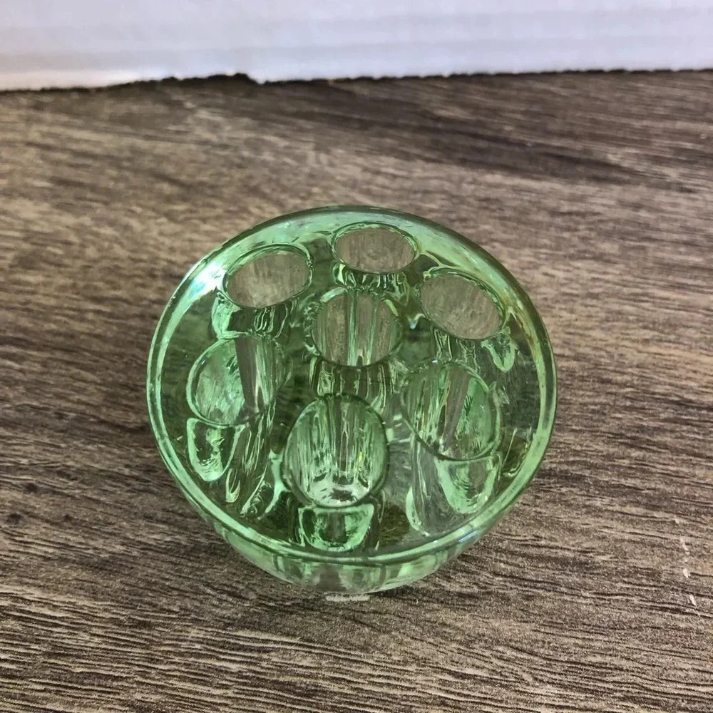 Vtg Green Glass Floral Frog